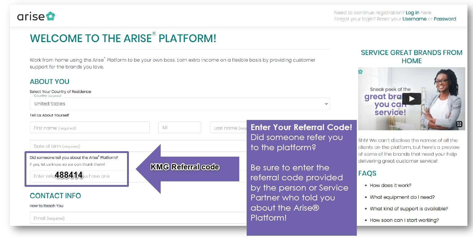 Arise Account Creation, Referral Process